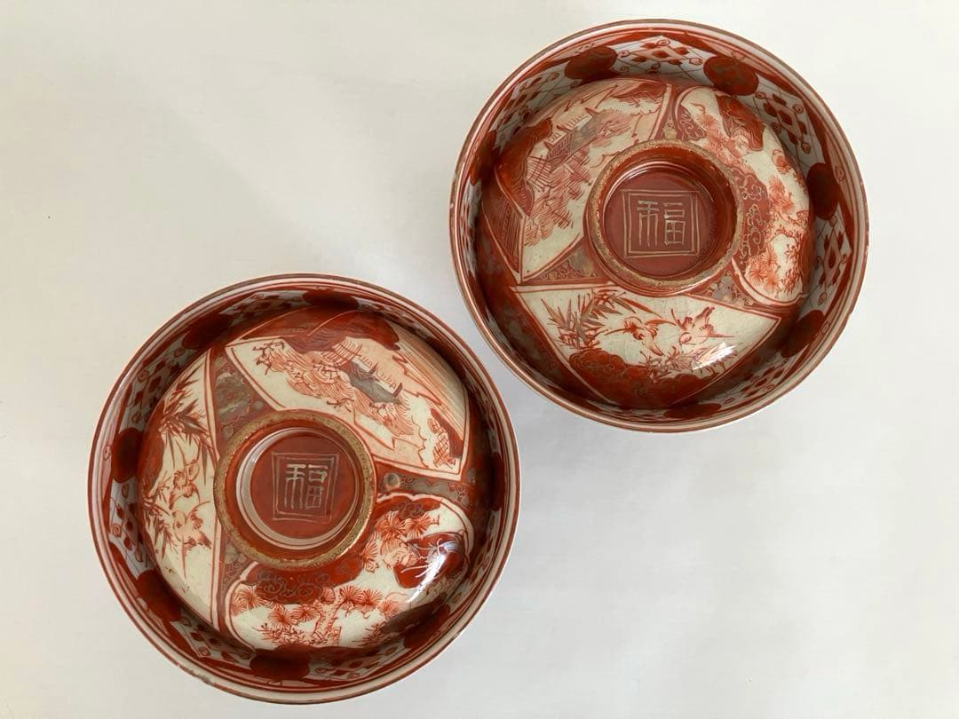 九谷★古九谷★蓋もの★煮物碗★赤絵金彩★窓絵★人物花鳥文★骨董★アンティーク