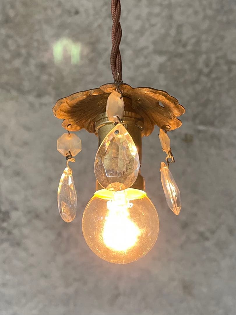 b14. フランス アンティーク ブロンズシェード　ミニシャンデリア　ランプ