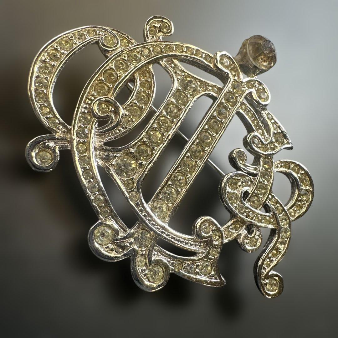 【vintage】ディオール　ラインストーン　エンブレム　ロゴブローチ