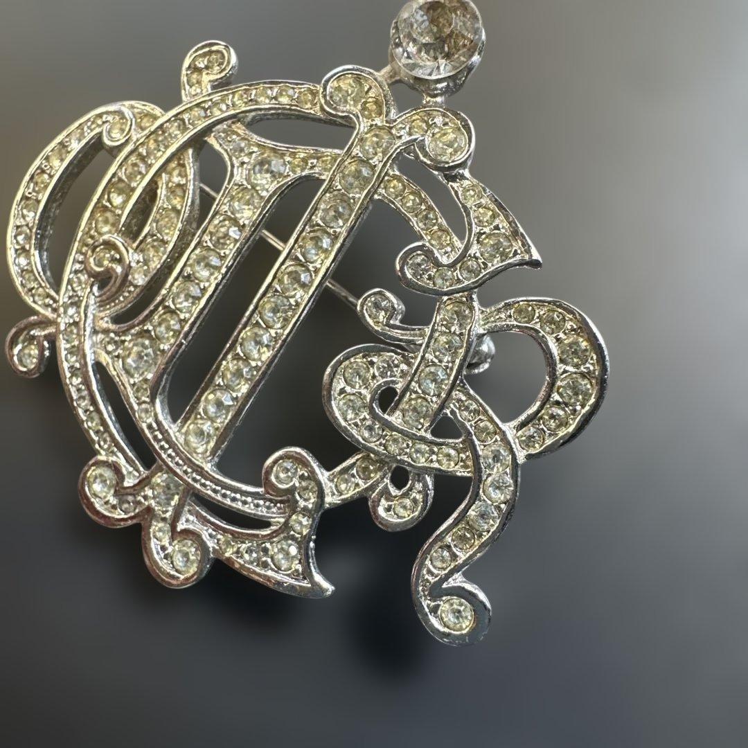 【vintage】ディオール　ラインストーン　エンブレム　ロゴブローチ