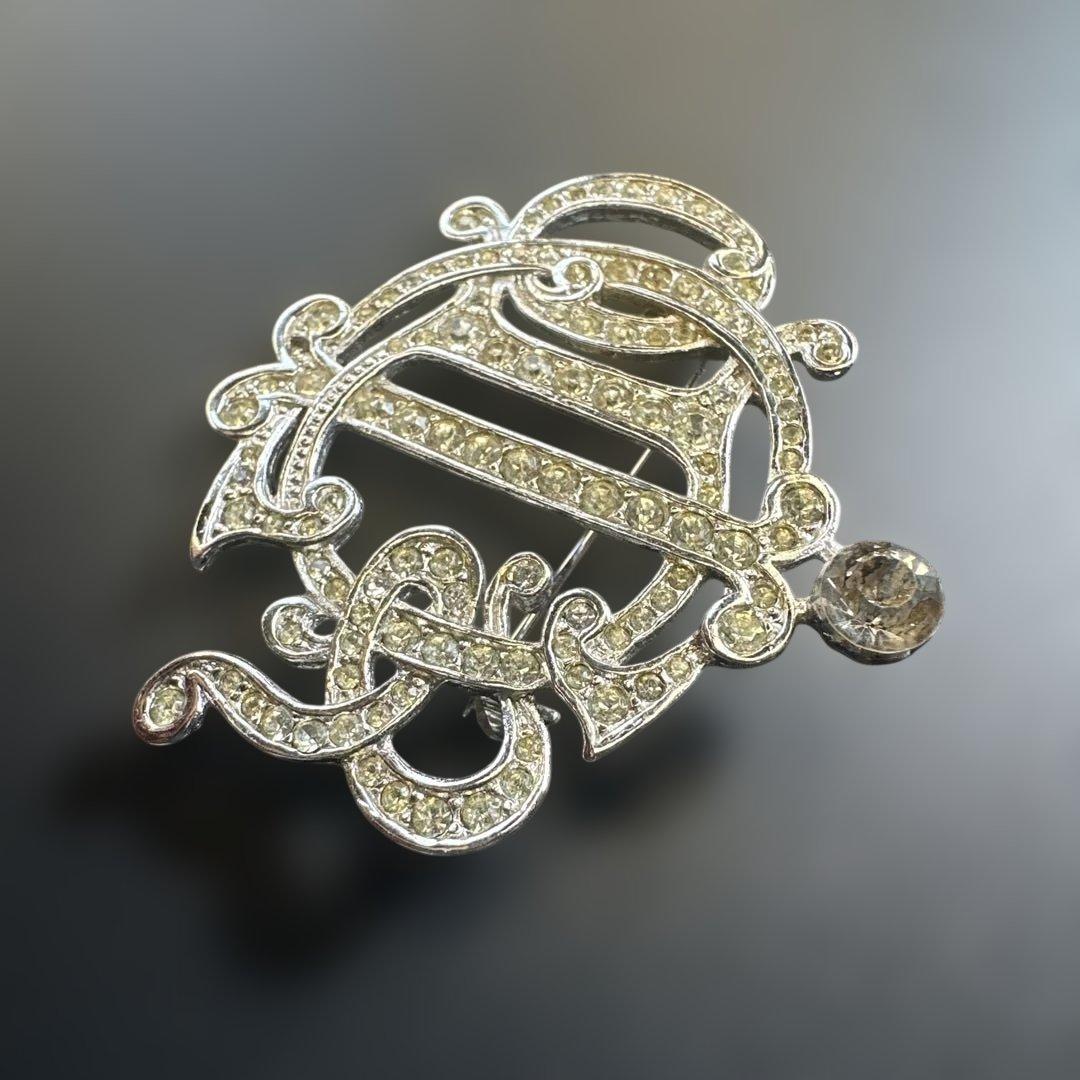 【vintage】ディオール　ラインストーン　エンブレム　ロゴブローチ