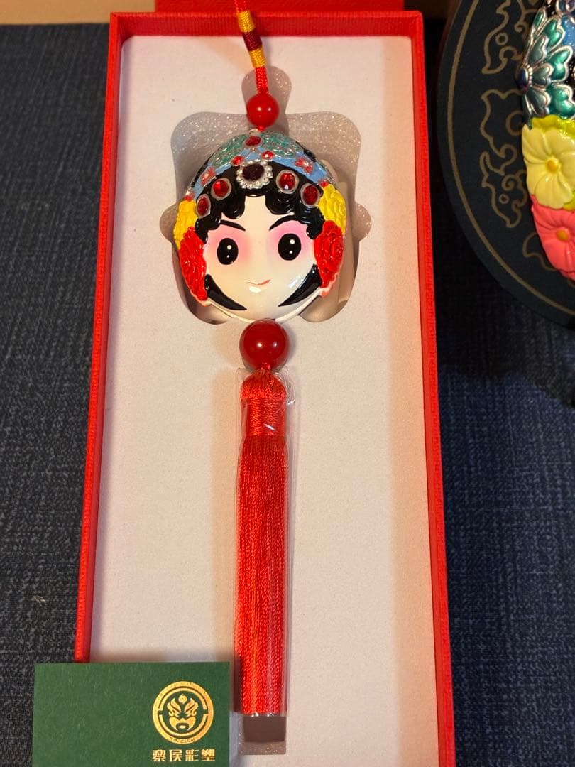 【希少】中国無形文化遺産 黎侯彩塑 京劇 泥人形 置き物＆ストラップ セット