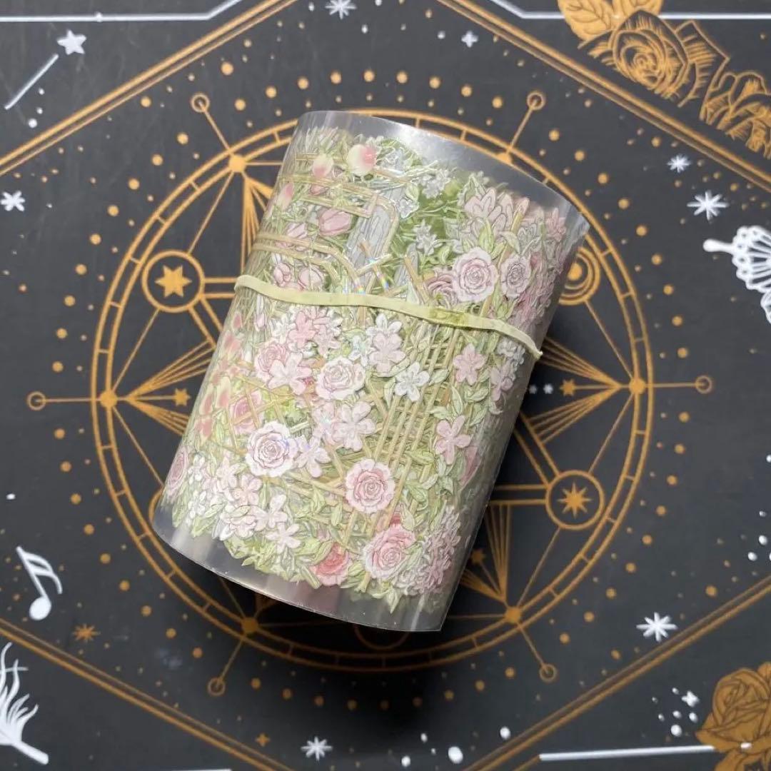 【9205】海外　マステ　中古巻　貝殻光マスキングテープガーデン　お花　残量多め