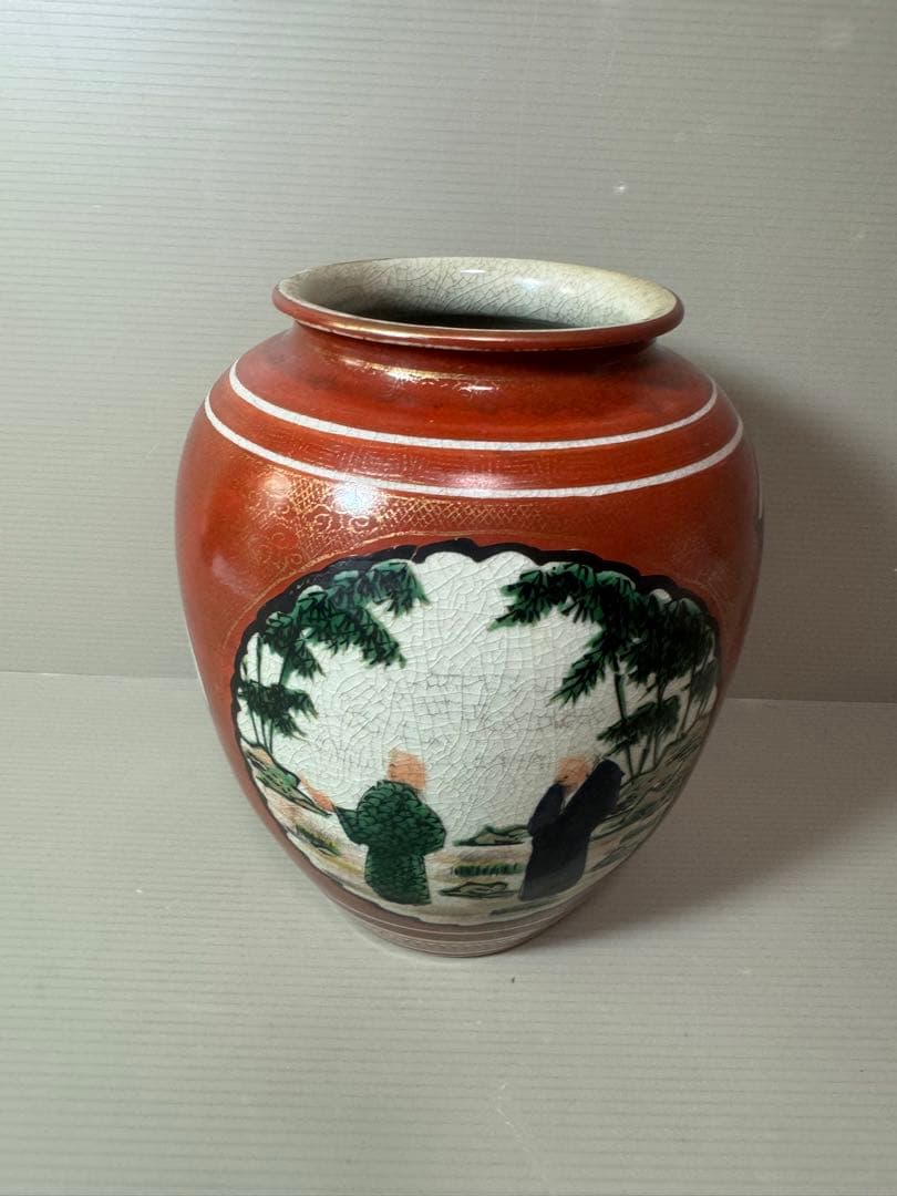 2858 九谷焼　山水人物文　花瓶