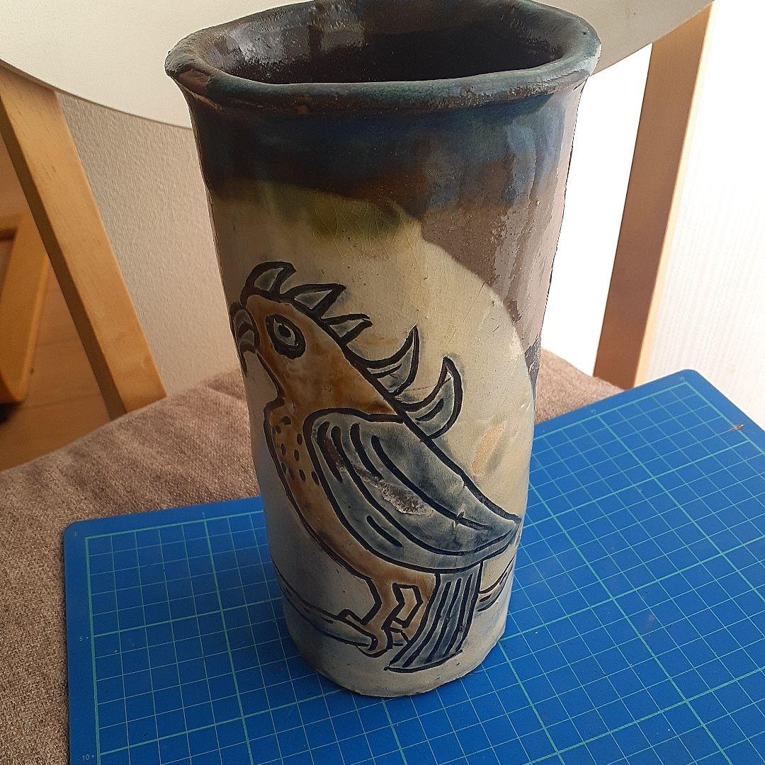 やちむん宮城須美子さん作品花瓶　珍しい絵付け