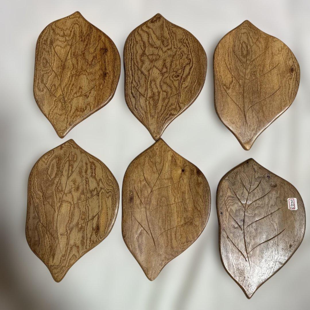 欅　樹皮葉型銘々皿　6枚セット