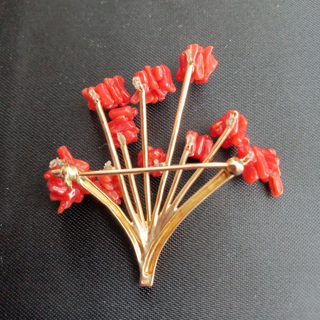 珊瑚・K18 ブローチ