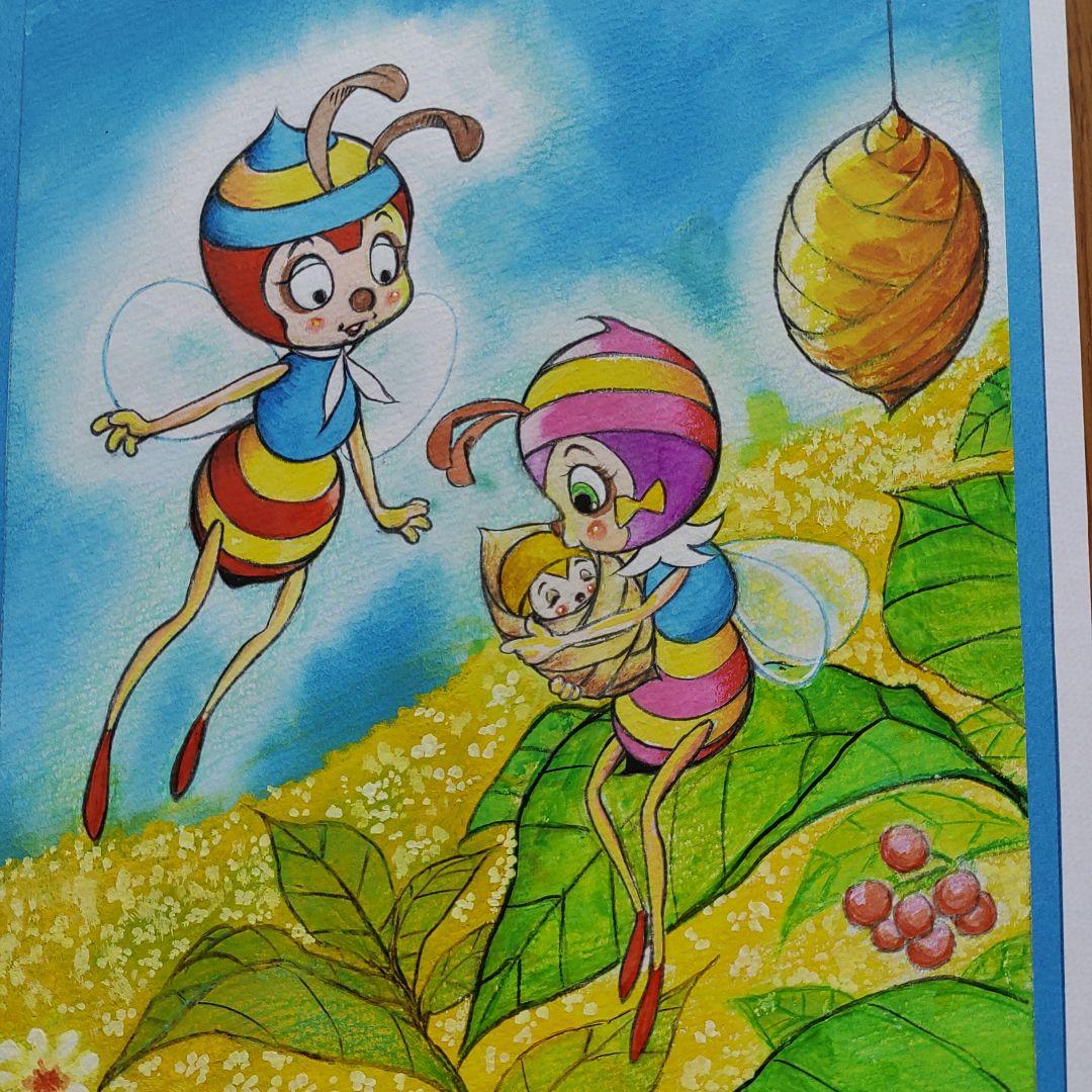 みなしごハッチ　ハッチとアーヤとみのむしの子　肉筆原画