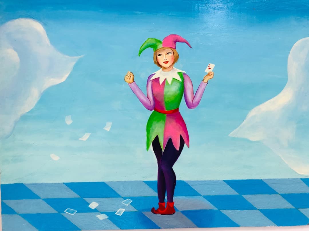 ハートのエース　ピエロ　アルルカン　油絵　絵画　絵　アート　インテリア 額入り