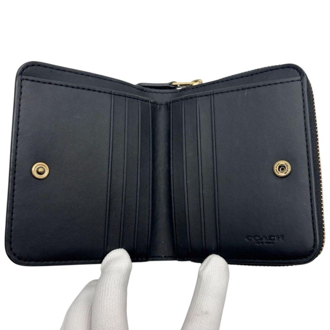 美品◎ YKK刻印あり◎ コーチ レキシー 折り財布 ラウンドジップ 黒 シボ革