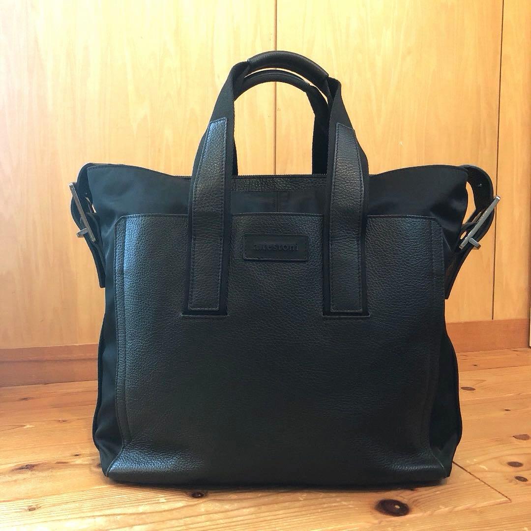 a.testoni ビジネスバッグ　バック　ショルダーバック　黒　レザー
