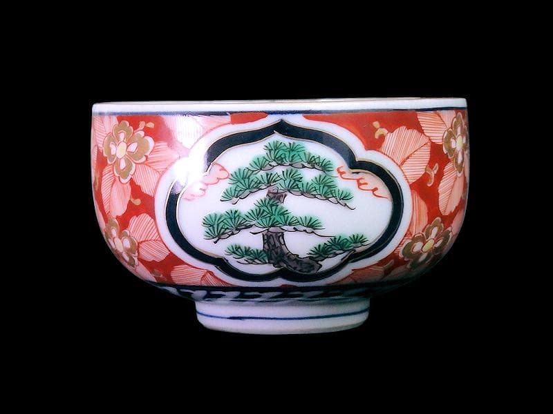 九谷　金襴手　窓絵　松竹梅の図　りん茶碗　湯呑　F336AS-fbul