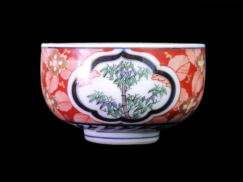 九谷　金襴手　窓絵　松竹梅の図　りん茶碗　湯呑　F336AS-fbul