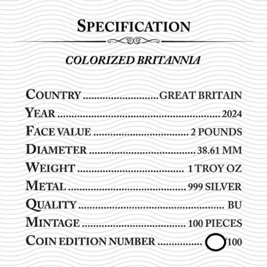 世界100枚限定 イギリス ブリタニア 銀貨 カラー 女神と自然の調和：春の森