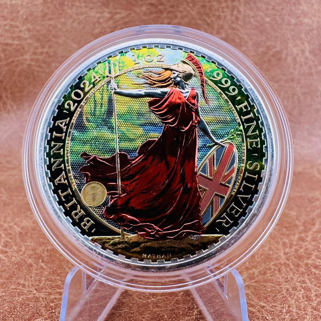 世界100枚限定 イギリス ブリタニア 銀貨 カラー 女神と自然の調和：春の森