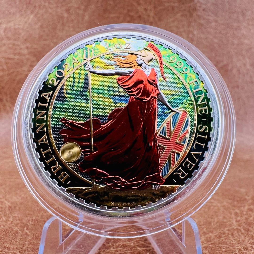 世界100枚限定 イギリス ブリタニア 銀貨 カラー 女神と自然の調和：春の森