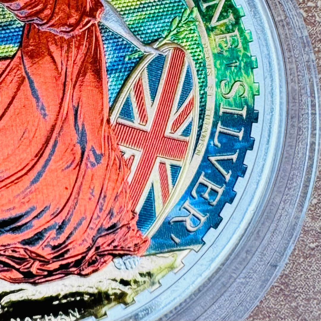 世界100枚限定 イギリス ブリタニア 銀貨 カラー 女神と自然の調和：春の森