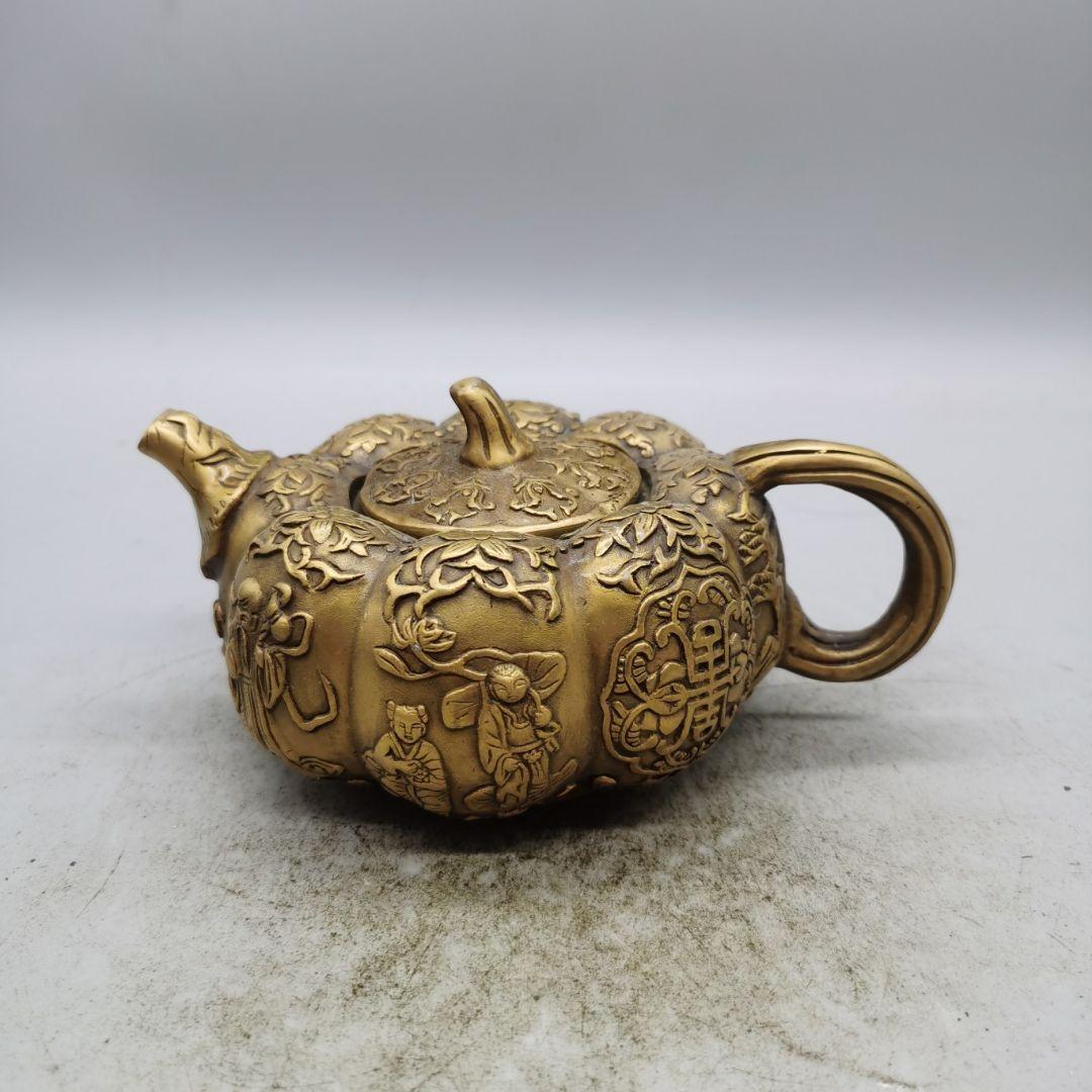 銅製 八仙提手茶壺 茶道具 香道具 装飾品 工芸品 美術品 置物
