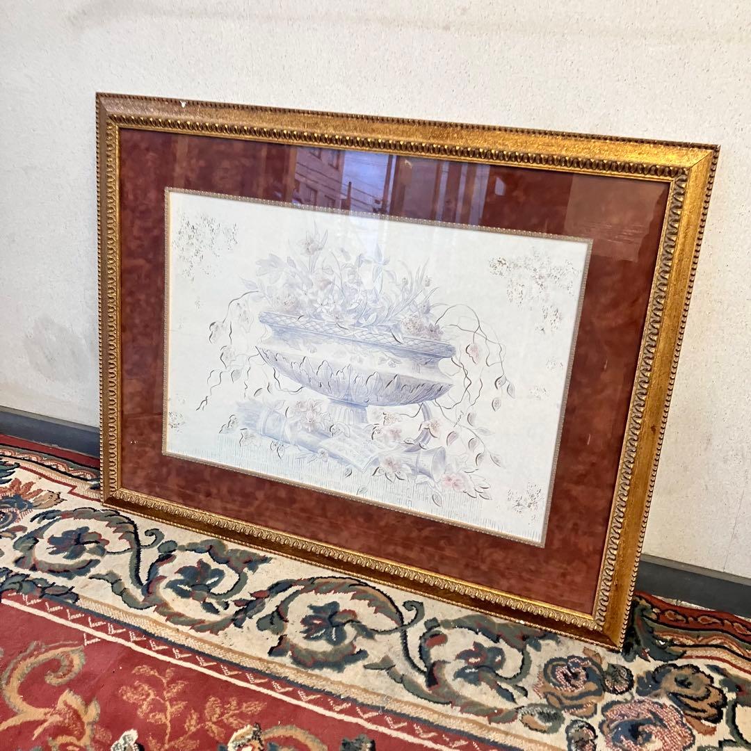 大型絵画 アンティーク 金縁 フラワーポット オブジェ アート 芸術美術 壁掛け