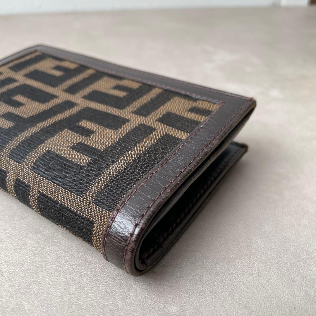 フェンディ FENDI キャンバス レザー がま口 財布 ブラウン 箱付き