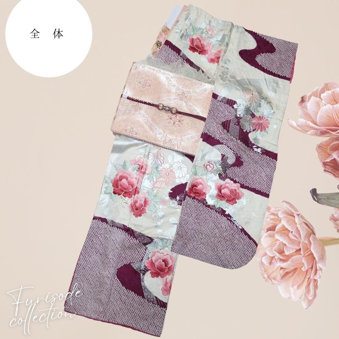 振袖フルセット ボルドー絞り／牡丹刺繍　成人式　卒業式