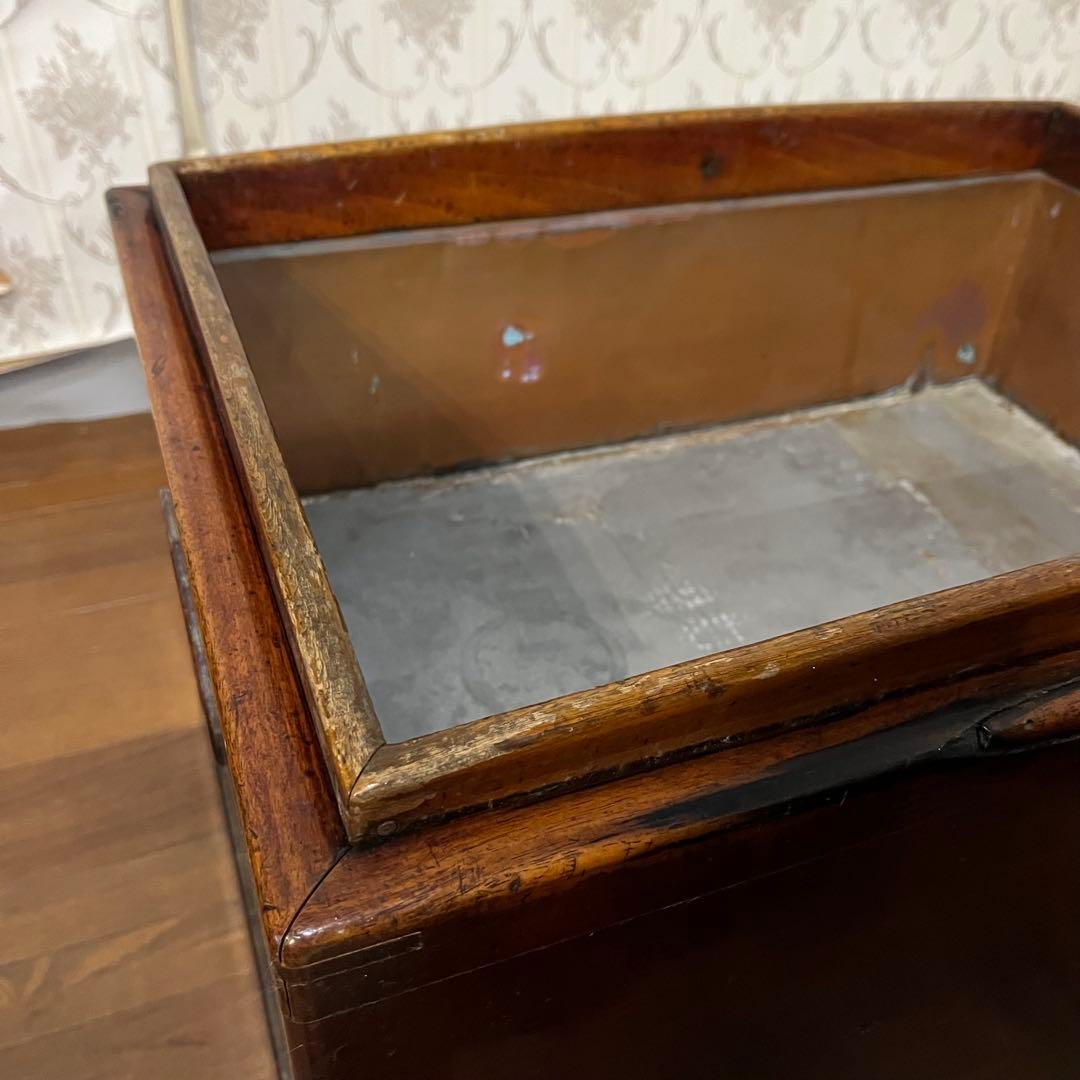 【アンティーク】木製 無垢材 火鉢 長方形 関東火鉢 銘木 引き出し収納付