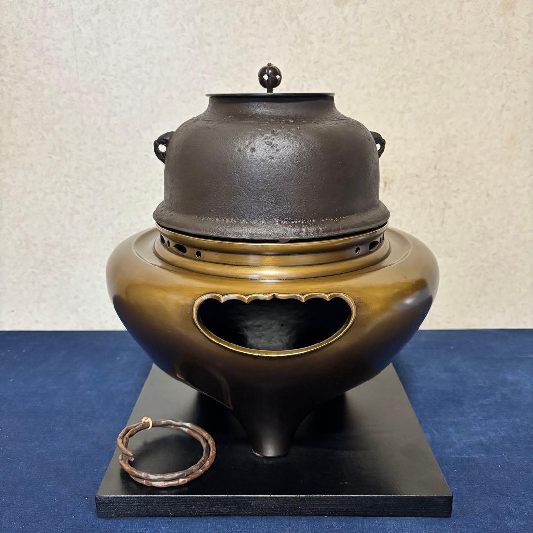 風炉/茶釜/電熱器/唐銅朝鮮風炉釜/野々田製電熱器/敷板/茶道具/お点前道具