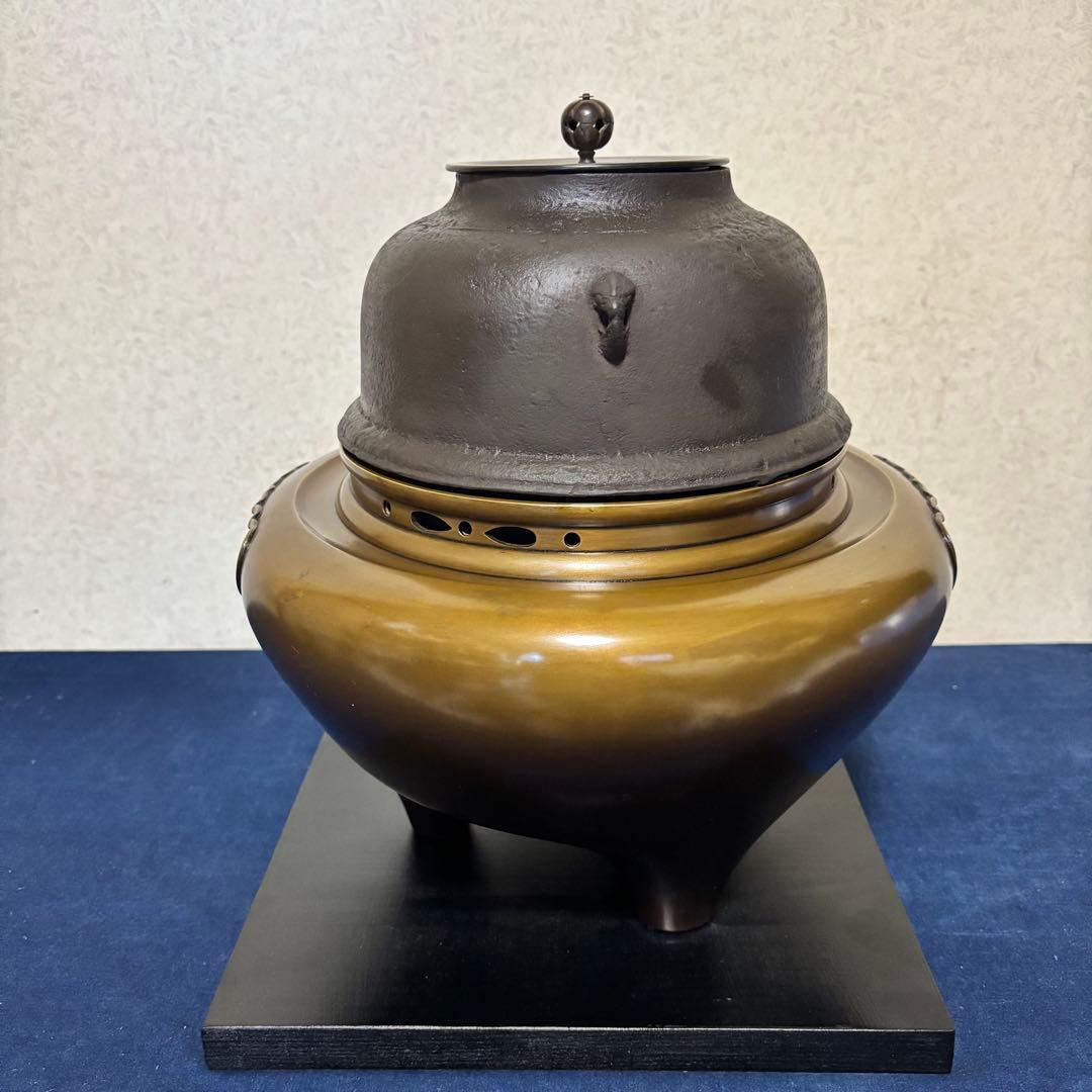 風炉/茶釜/電熱器/唐銅朝鮮風炉釜/野々田製電熱器/敷板/茶道具/お点前道具
