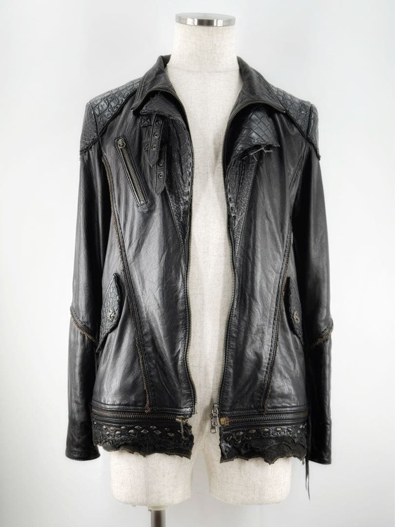 【特注品】14thaddiction レザージャケット クロコダイル調 革ジャン