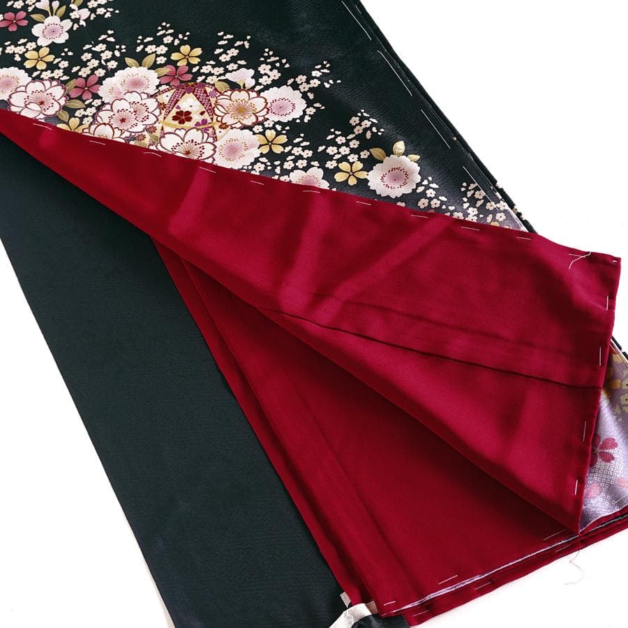 振袖　新品　未仕立て　仮絵羽　桜　鞠　金糸　型染め友禅　黒　ブラック　在庫保管品