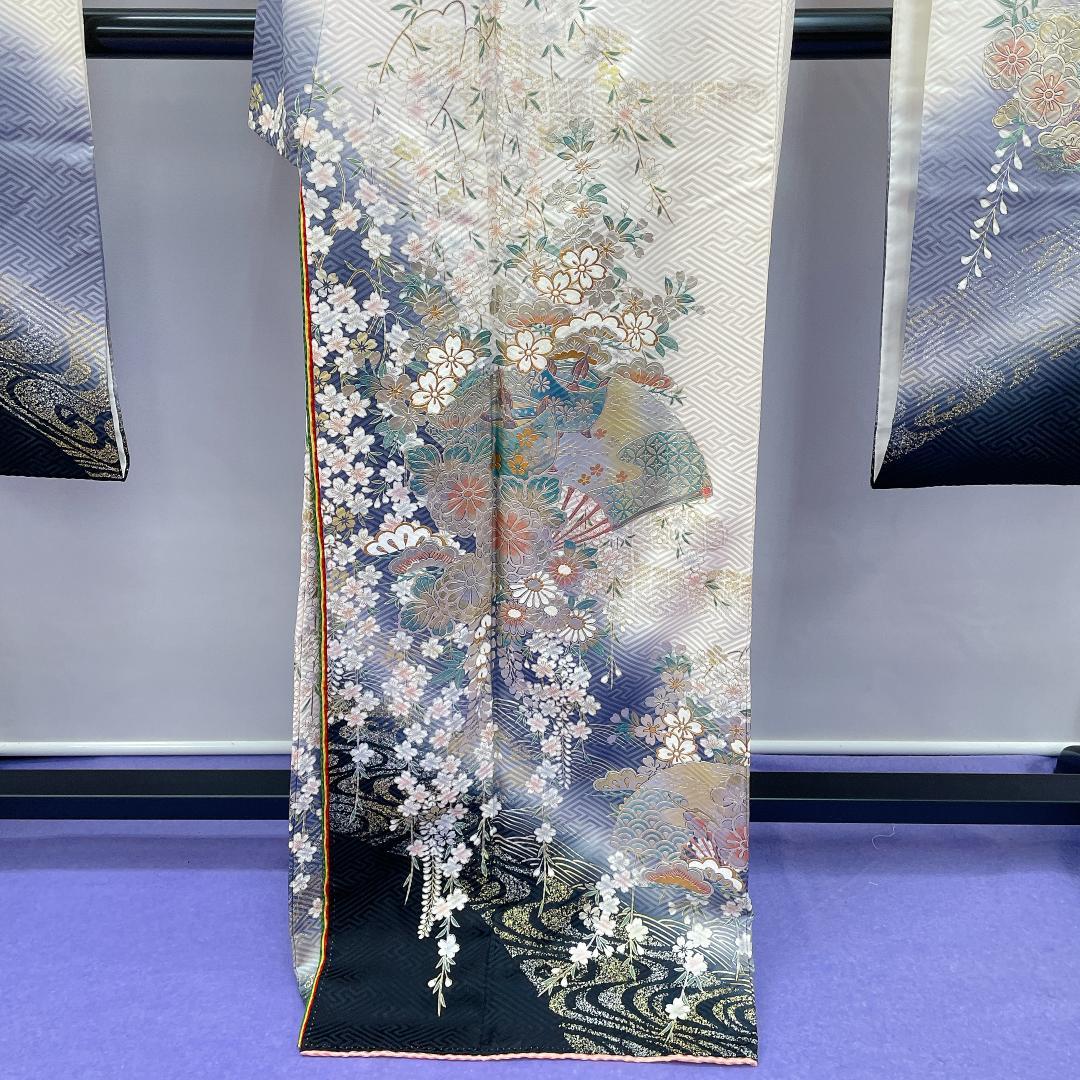 Y★3883★ 振袖 襦袢付き 袷 クリーム色 花柄 レトロ品