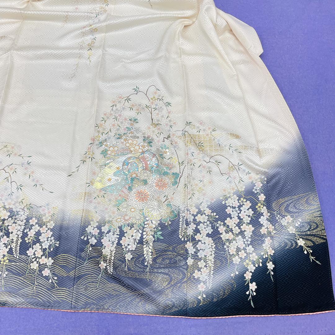 Y★3883★ 振袖 襦袢付き 袷 クリーム色 花柄 レトロ品