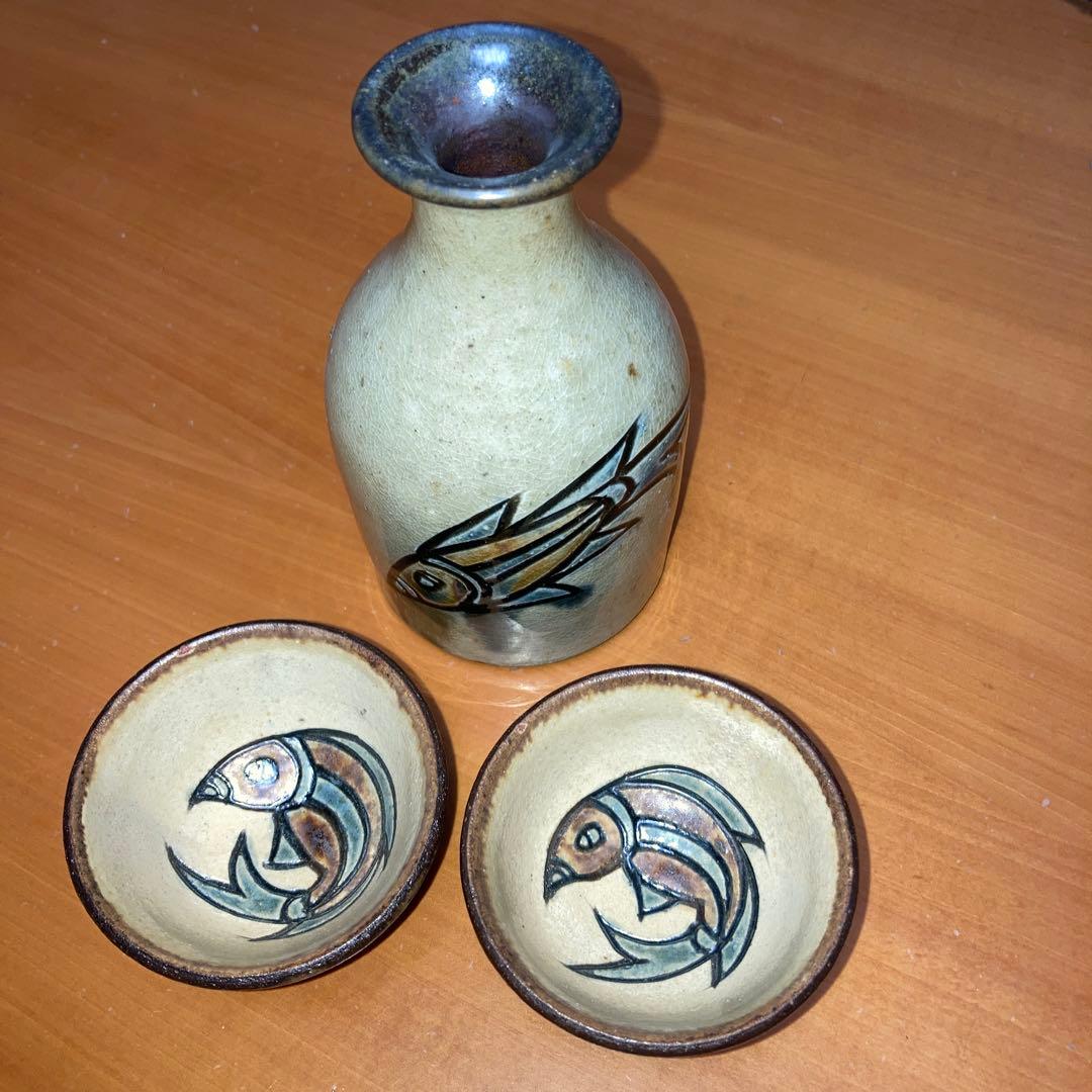 未使用　徳利＆盃2個　人間国宝　（故）金城次郎の長男・敏男作品　バラ売り可能