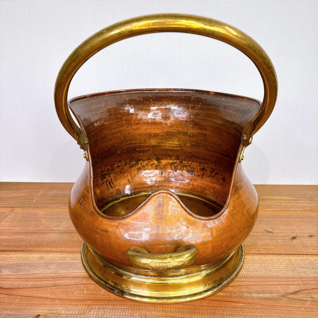 希少品 コッパーコールバケツ イタリア製 暖炉道具 石炭 炭入 ファイヤーツール