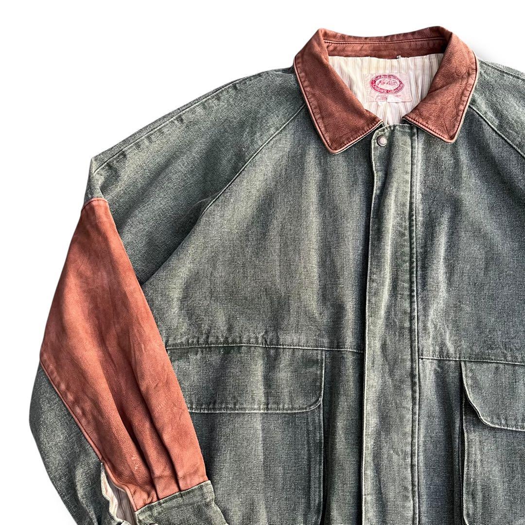 90’s vintage デニムブルゾン レザー切り替え ハリントンジャケット