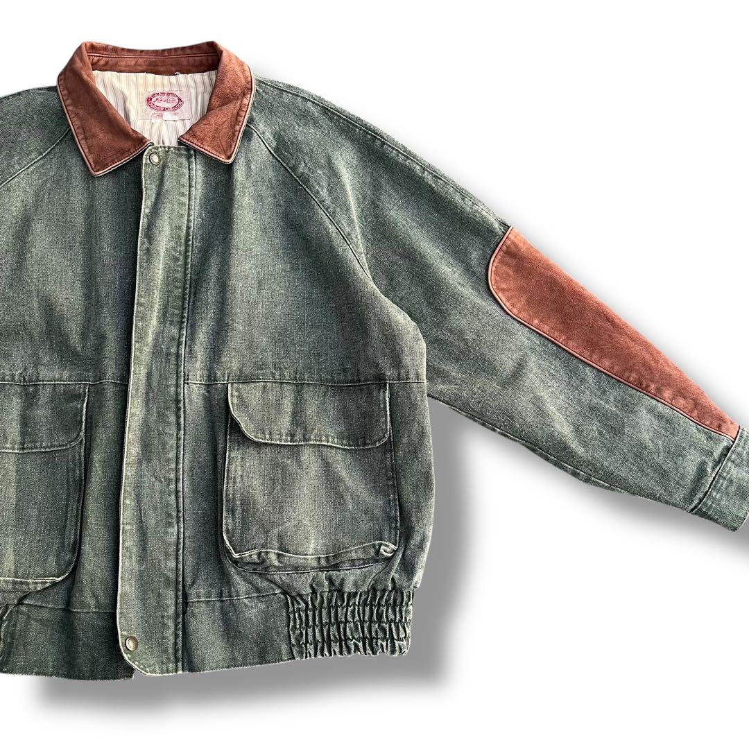 90’s vintage デニムブルゾン レザー切り替え ハリントンジャケット