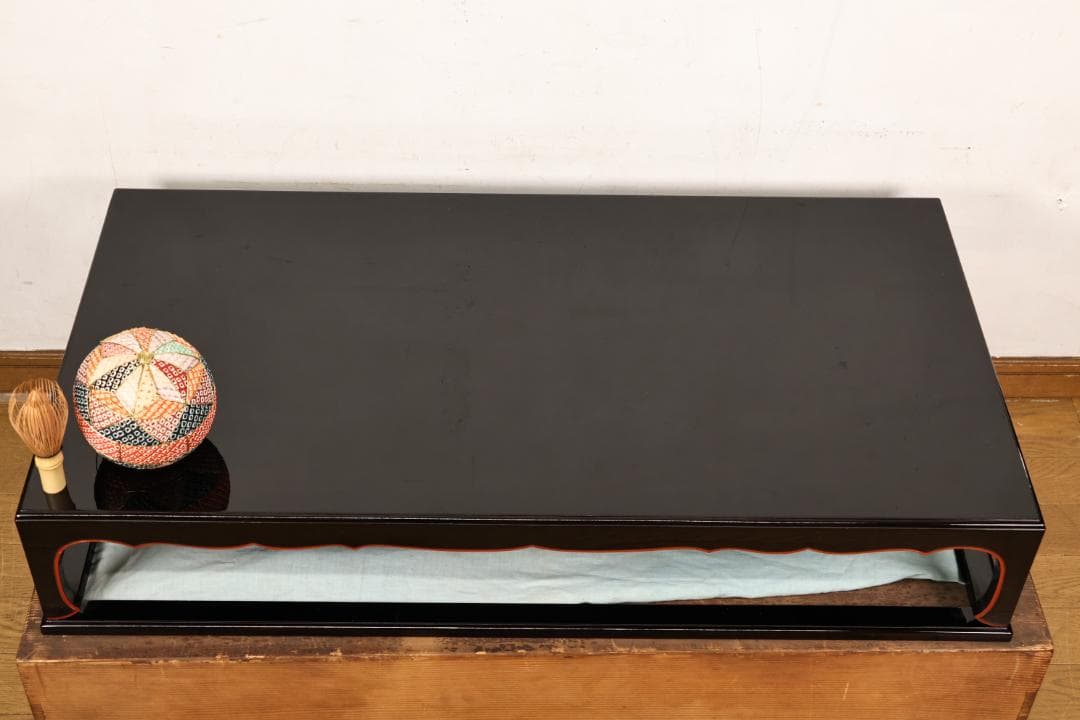 時代漆器　特大　京都高級漆器　美濃屋 監製　厚物式 平卓　黒塗　床飾　漆芸品