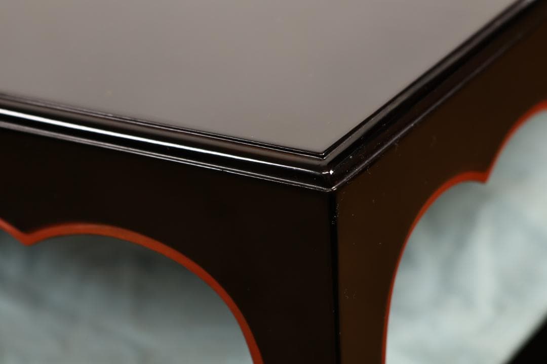 時代漆器　特大　京都高級漆器　美濃屋 監製　厚物式 平卓　黒塗　床飾　漆芸品