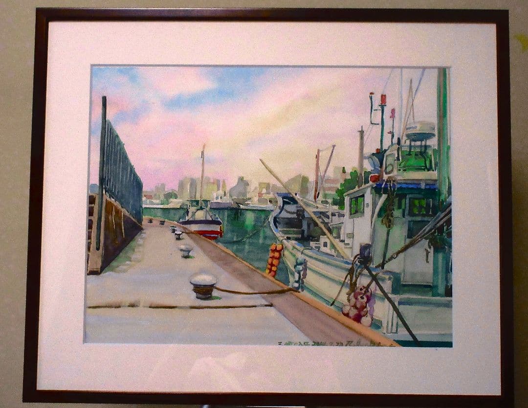 三崎の入江( 水彩画 額装済み)