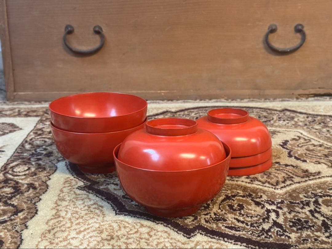 輪島塗 堅地 朱塗 懐石御膳一式 共箱