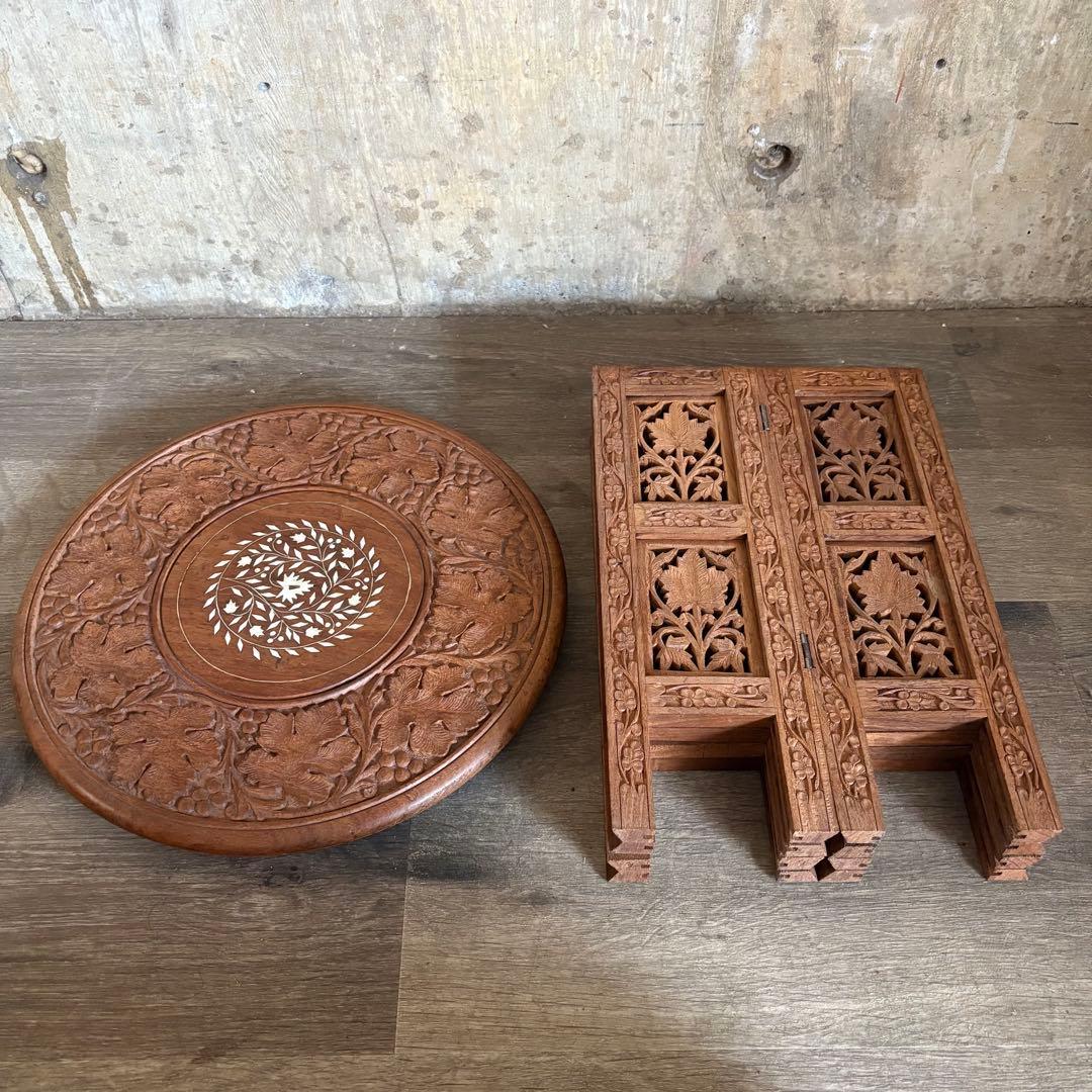 シーシャムウッド　彫刻テーブル　サイドテーブル　インド製　ヴィンテージ　①