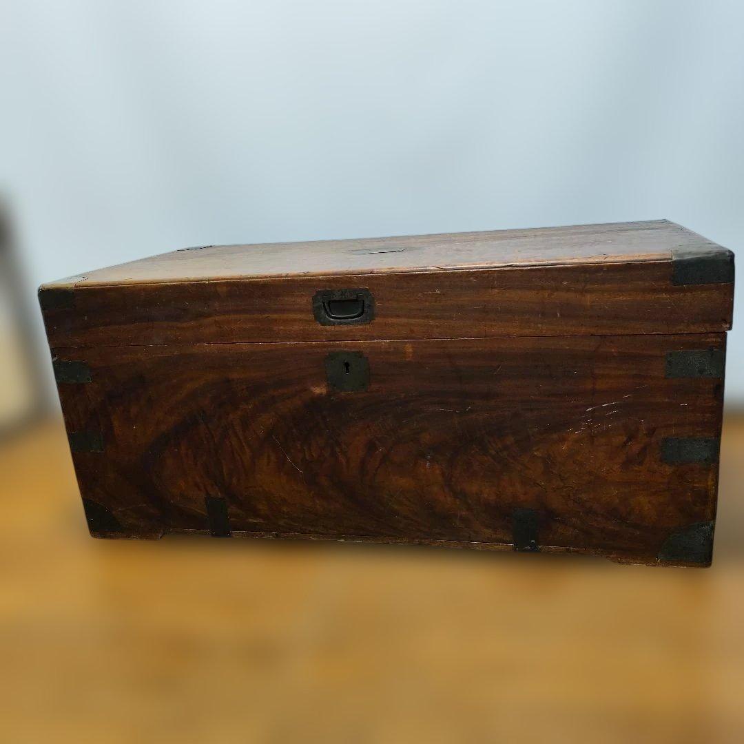 アンティーク 木製収納箱 大きめ 真鍮金具 飴色