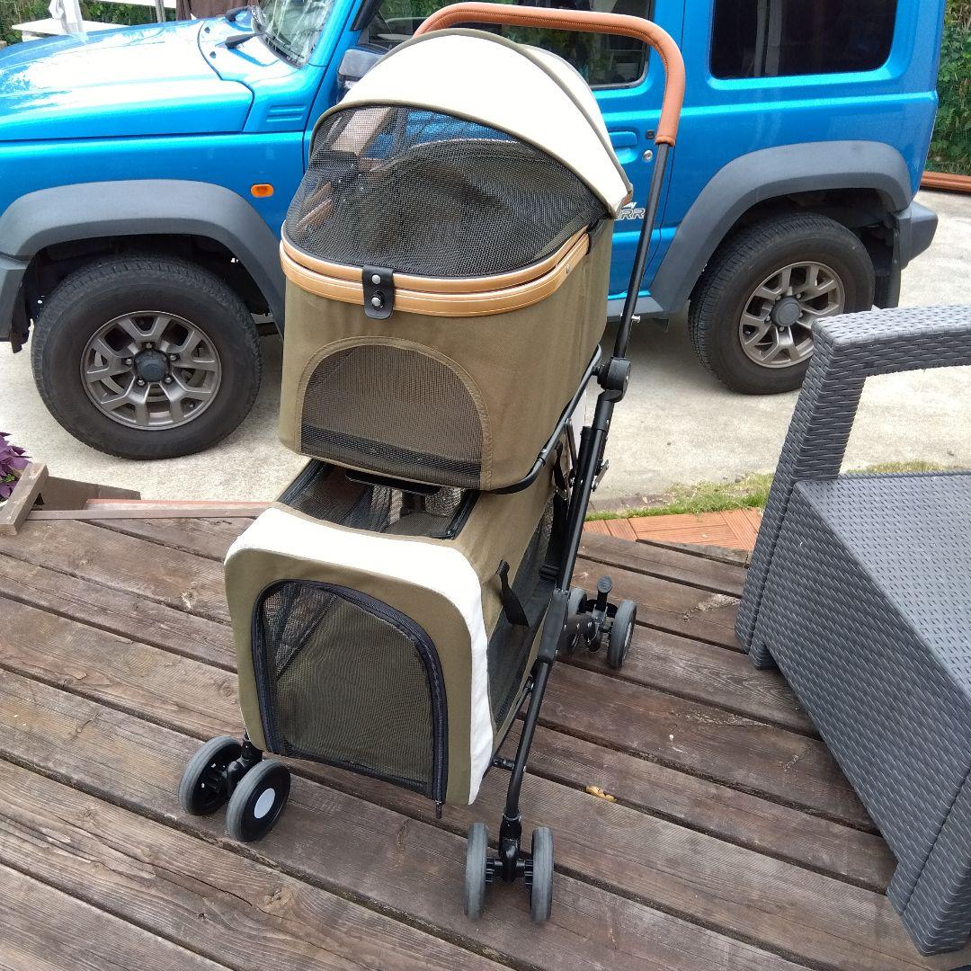 ペットカート 二段式 オリーブグリーン