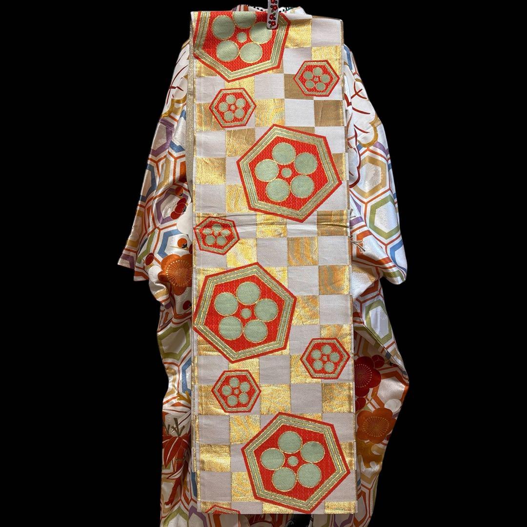 (あ866) 大正ロマン彩る亀甲文様と枝松刺繍 アンティーク振袖㊗️3点セット