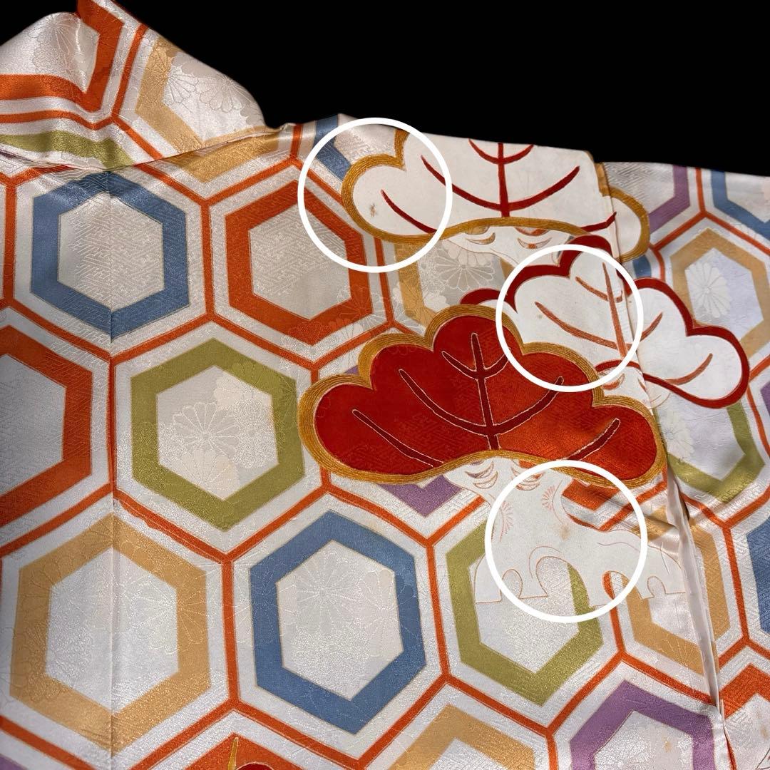 (あ866) 大正ロマン彩る亀甲文様と枝松刺繍 アンティーク振袖㊗️3点セット