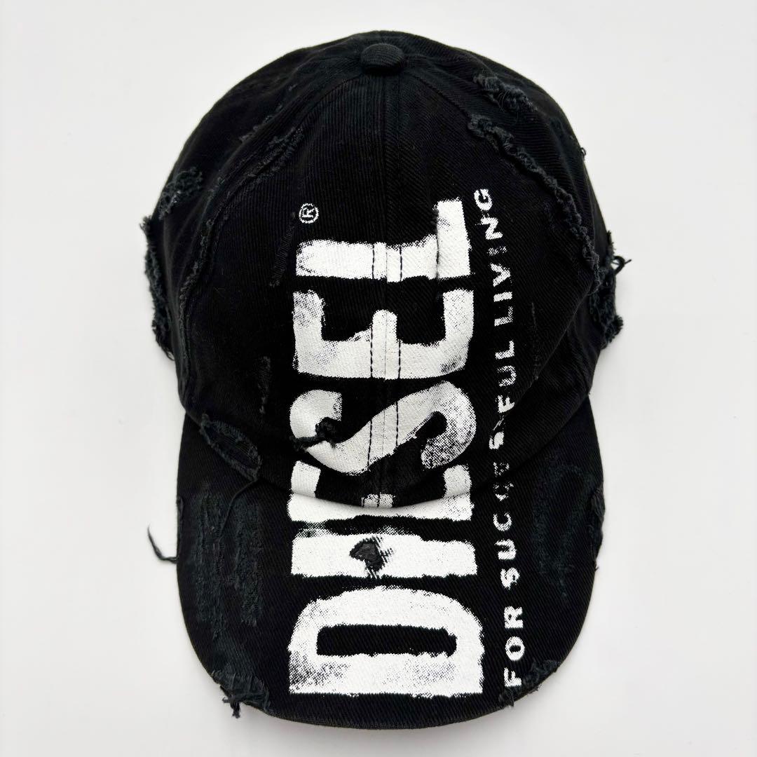 極美品 ディーゼル C-EWAN ダメージキャップ デカロゴ ブラック