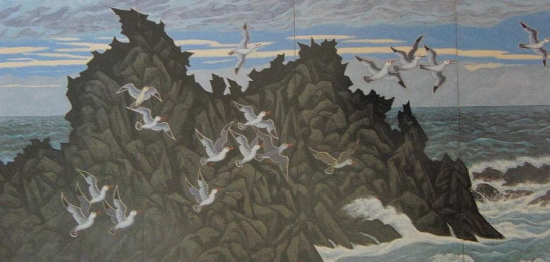 田中路人、【時を刻む岩礁】、希少な額装用画集より、新品額装付、状態良好