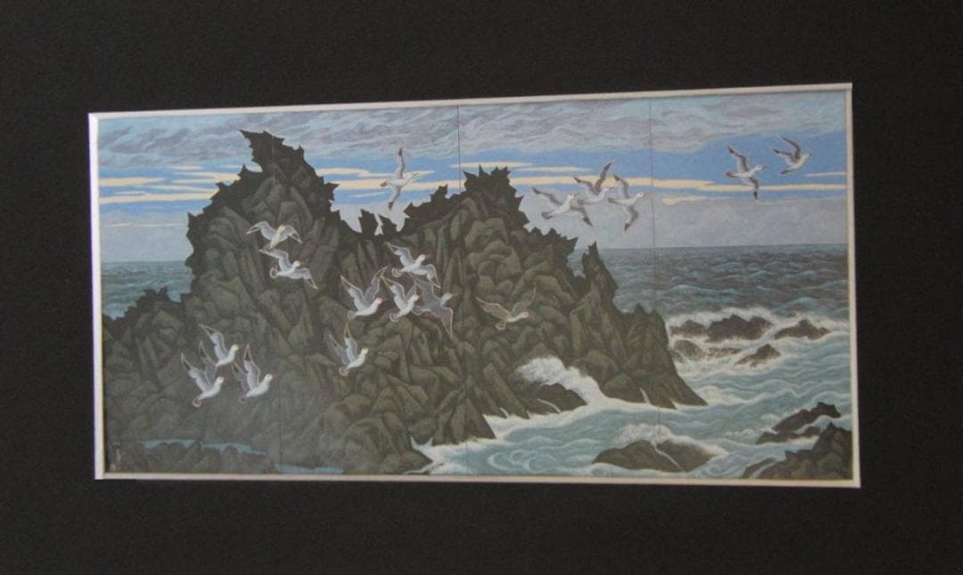 田中路人、【時を刻む岩礁】、希少な額装用画集より、新品額装付、状態良好
