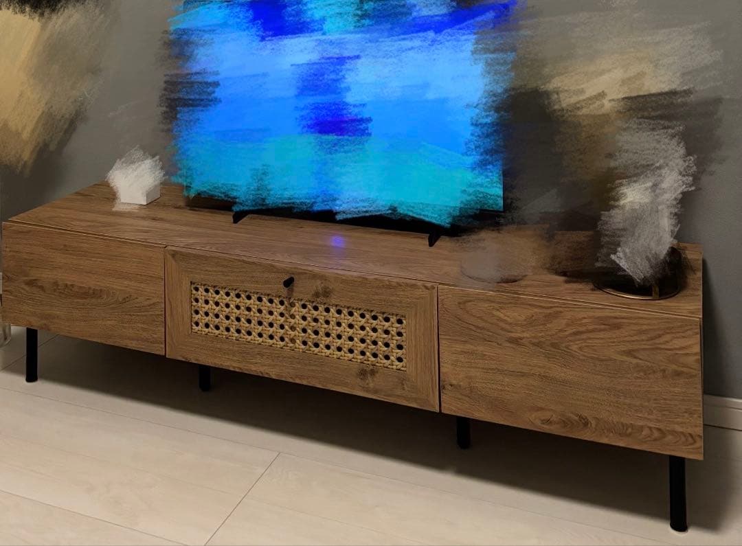 【美品】LOWYA ラタン調 ローテレビボード テレビ台 北欧風