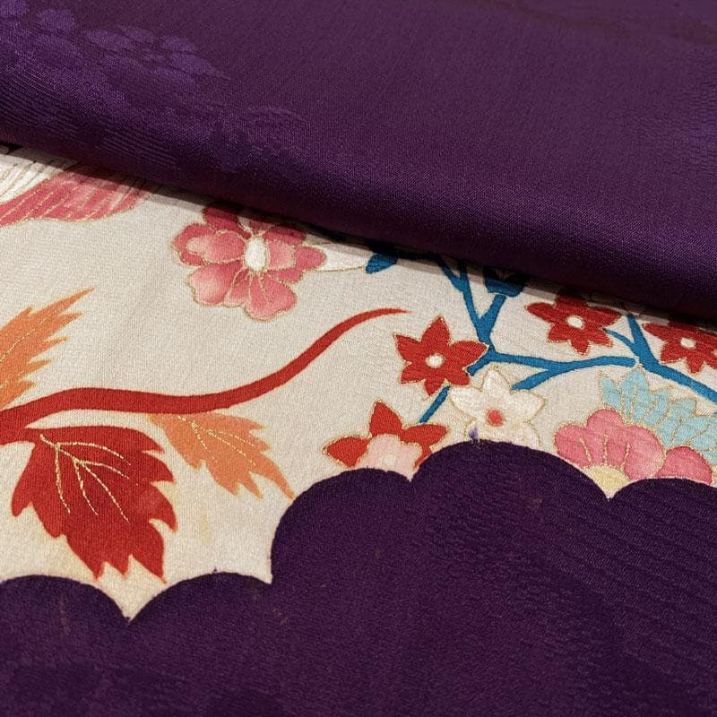 510ag46◎七五三 七歳 女児 アンティーク着物&丸帯 レトロ 鳳凰 紫◎